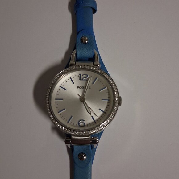 Fossil Women’s Georgia Watch ES3470 | Silver Dial & Blue Leather Strap main image 7